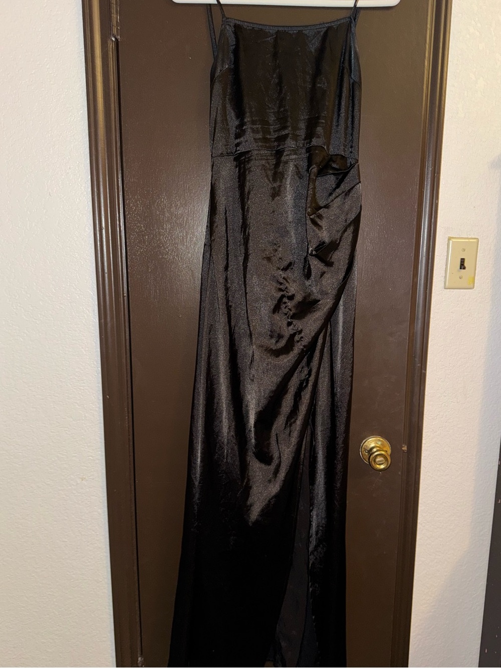 SHEIN Black Satin Maxi Slip Dress with Spaghetti Straps